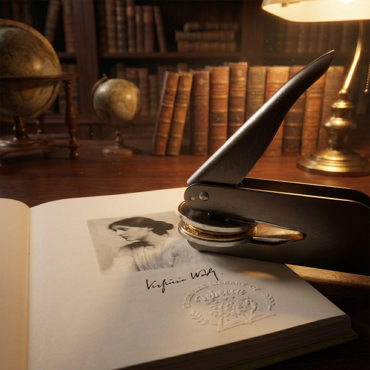 Personalized book embosser for home library and bookplates